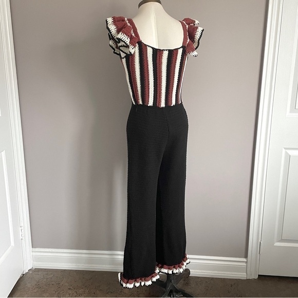 ZARA Striped Black Crochet Ruffle Strap Sleeveless Jumpsuit - S - Picture 13 of 14